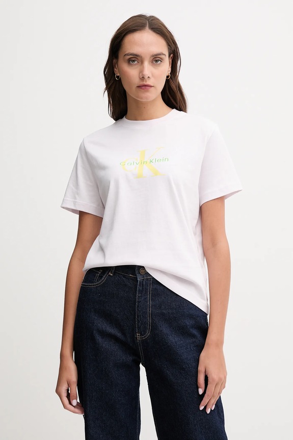 Calvin Klein Jeans t-shirt damski bawełniany nadruk różowy LV047B865G