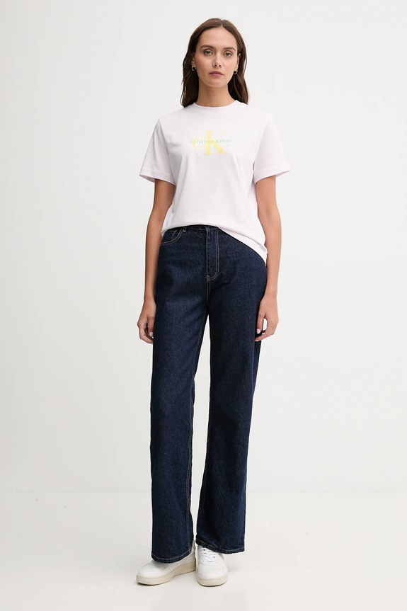 Calvin Klein Jeans t-shirt damski bawełniany LV047B865G różowy SS26