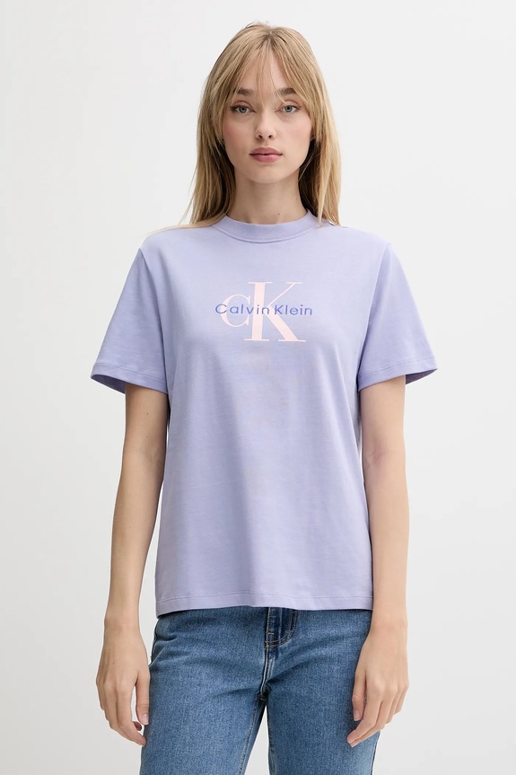 Calvin Klein Jeans tricou damă din bumbac imprimeu violet LV047B865G