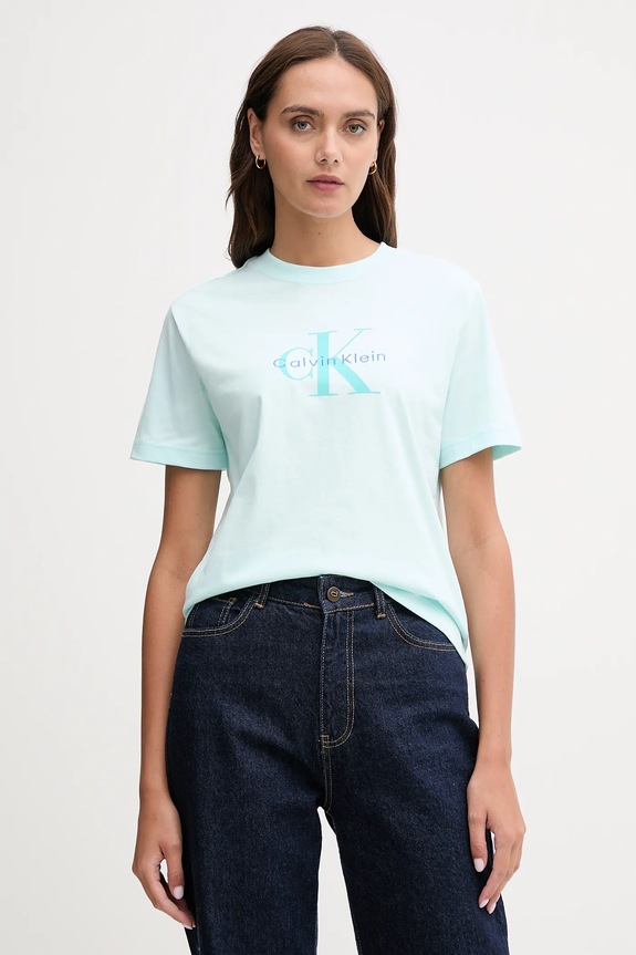 Calvin Klein Jeans t-shirt damski bawełniany turkusowy LV047B865G