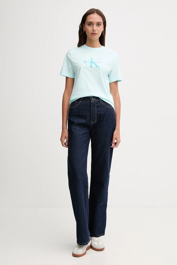 Calvin Klein Jeans t-shirt damski bawełniany LV047B865G turkusowy SS26