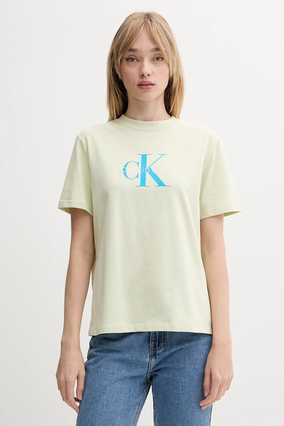 Calvin Klein Jeans t-shirt da donna in cotone sovrastampa verde LV047B865G