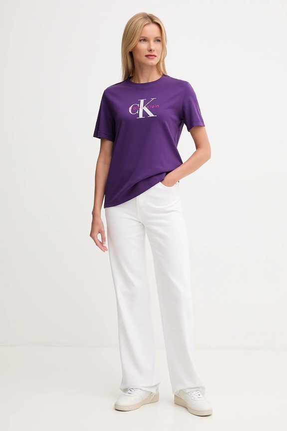 Calvin Klein Jeans t-shirt γυναικείο βαμβακερό LV047B865G μωβ SS26