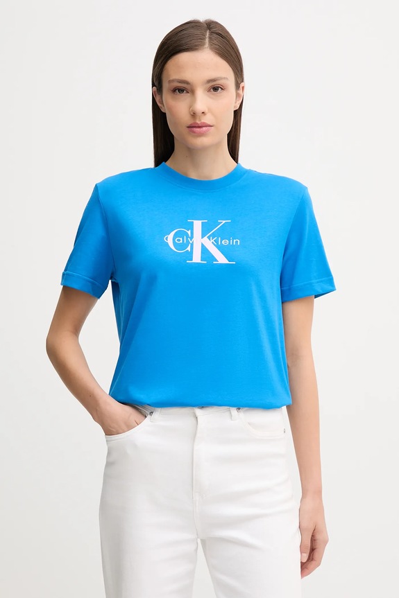 Calvin Klein Jeans t-shirt damski bawełniany nadruk niebieski LV047B865G