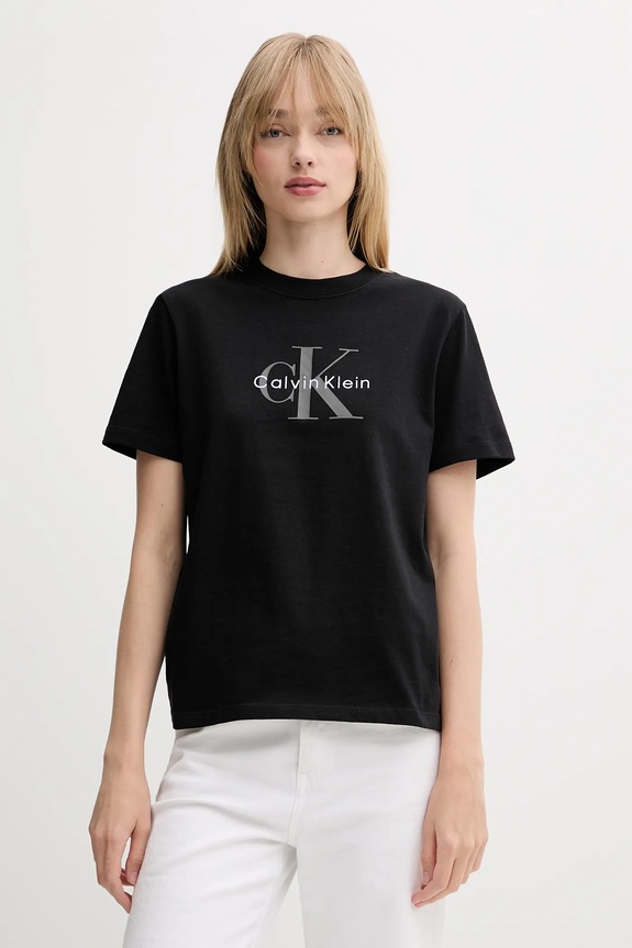 Calvin Klein Jeans t-shirt damski bawełniany nadruk czarny LV047B865G