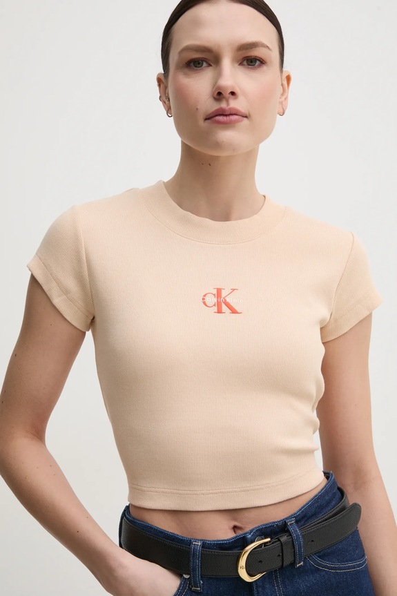 Calvin Klein Jeans tricou femei imprimeu bej LV047AB802