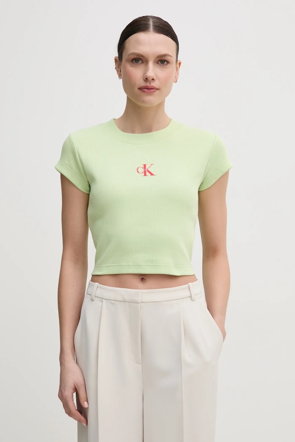 Calvin Klein Jeans t-shirt da donna applique verde LV047AB802
