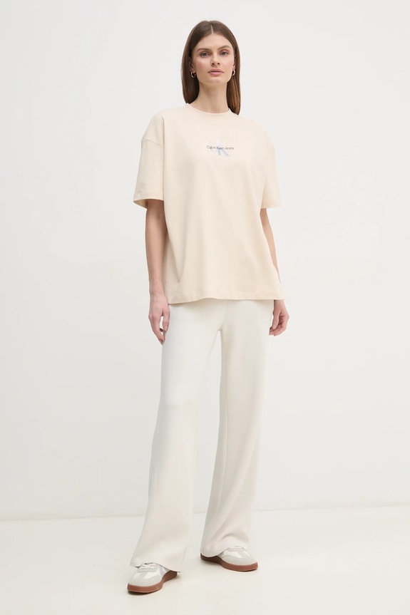 Bavlnené tričko Calvin Klein Jeans J20J225521 béžová SS25