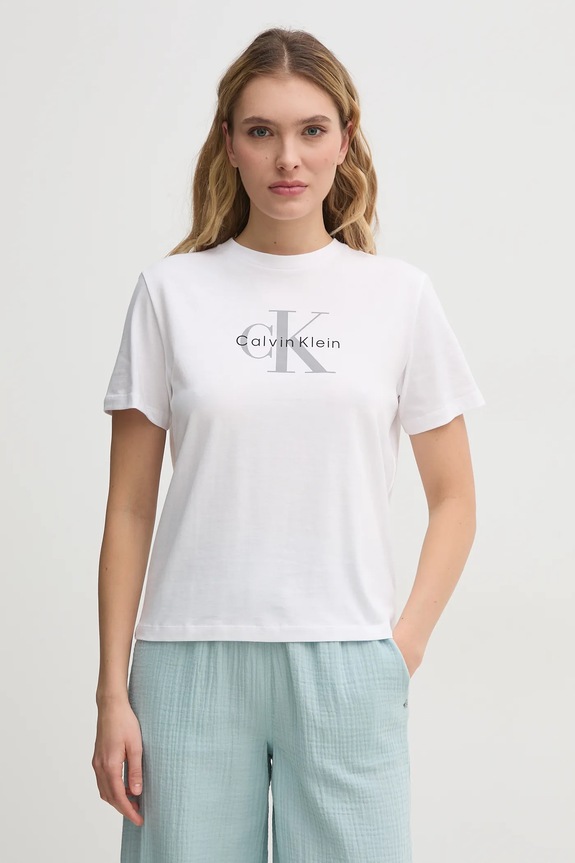 Pamučna majica Calvin Klein Jeans pamuk bijela LV047B864G