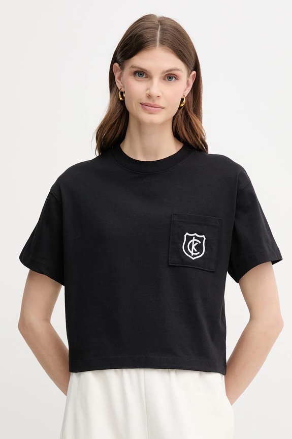 Bavlněné tričko Calvin Klein Jeans kulatý černá LV047B847G