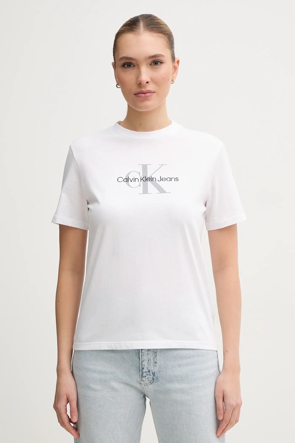 Calvin Klein Jeans t-shirt in cotone sovrastampa bianco LV047B863G