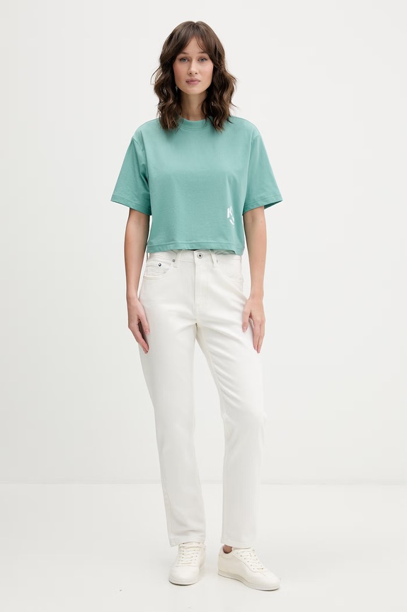 Karl Lagerfeld Jeans tričko s bavlnou A2W17076 tyrkysová SS26