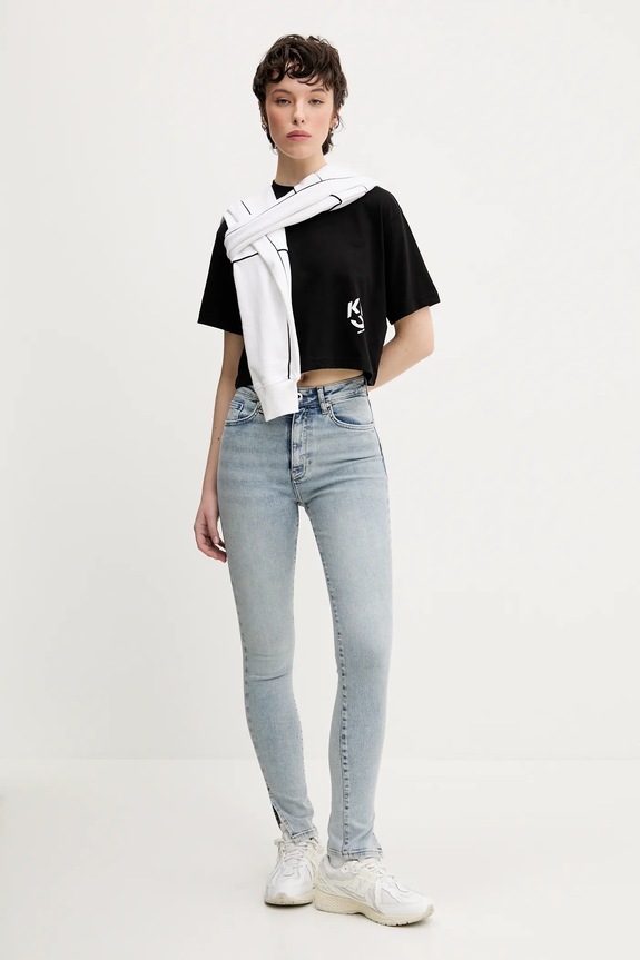 Karl Lagerfeld Jeans tričko s bavlnou A2W17076 čierna SS26