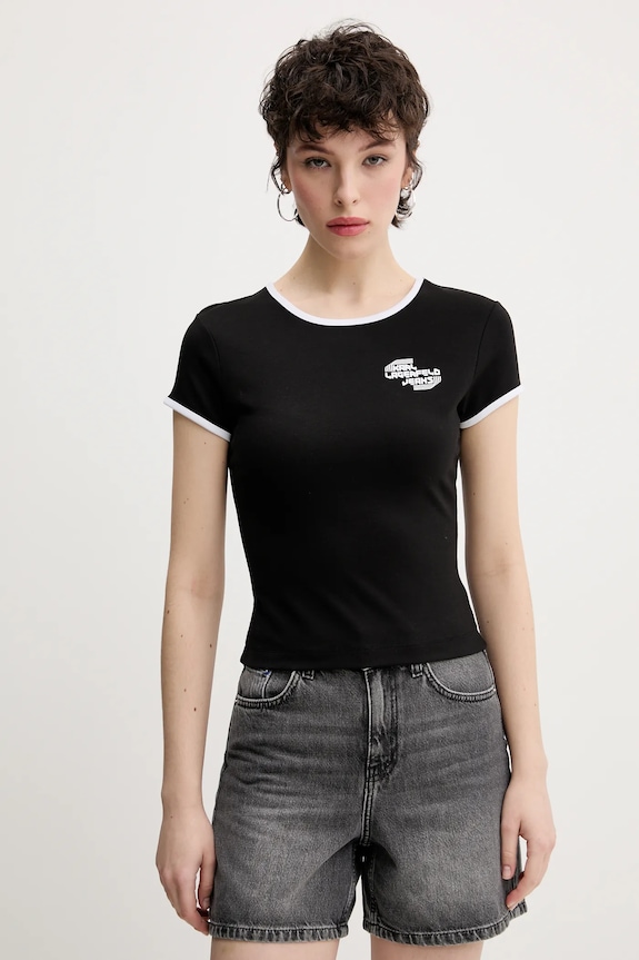 Μπλουζάκι Karl Lagerfeld Jeans με ελαστάν μαύρο A2W17098