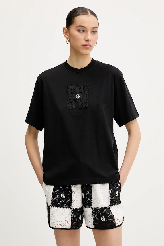 Bombažna kratka majica Karl Lagerfeld Jeans Okrogel črna A2W17096