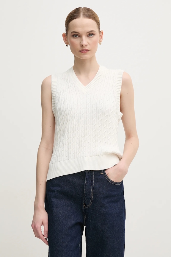 Bavlněná vesta Barbour Hartland V výstřih béžová LKN1637WH71