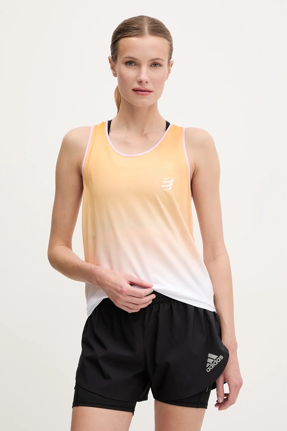 Compressport top do biegania Singlet wzorzyste beżowy ATSW744