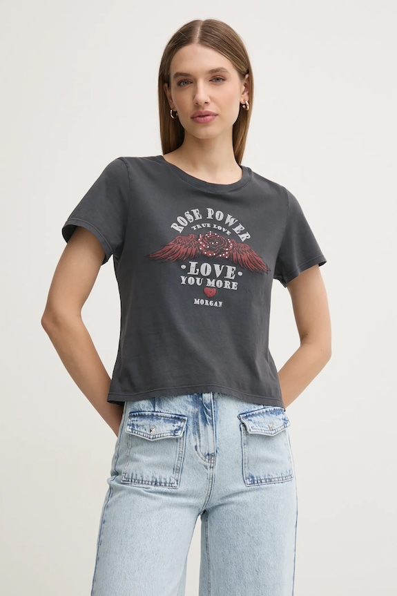 Morgan t-shirt DPOWER sovrastampa grigio DPOWER