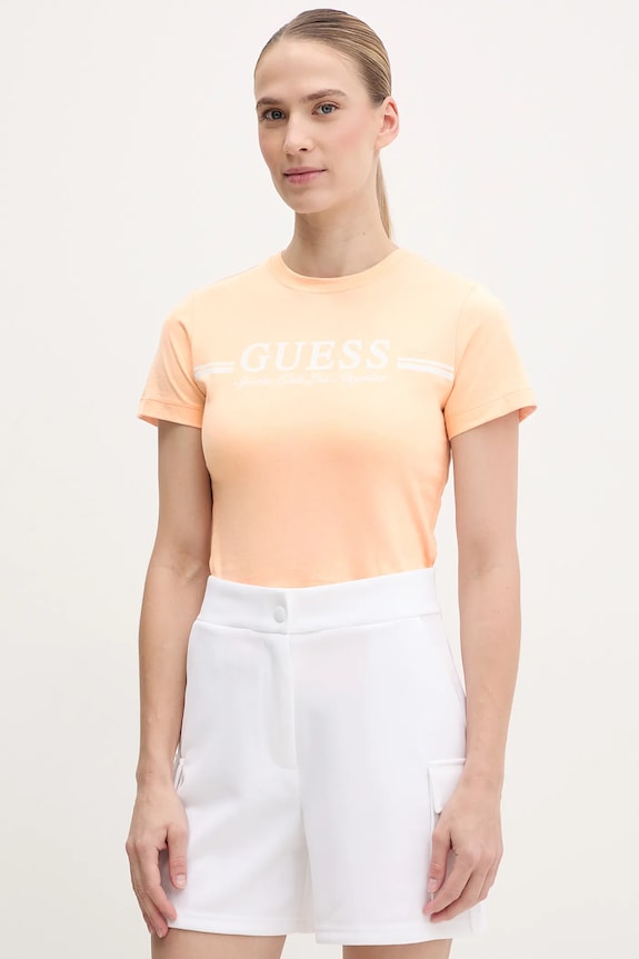 Βαμβακερό μπλουζάκι Guess βαμβάκι πορτοκαλί V5GI03.I3Z14