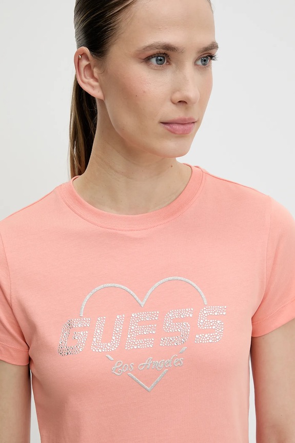 Βαμβακερό μπλουζάκι Guess NARCISO πορτοκαλί V5GI10.K9RM1