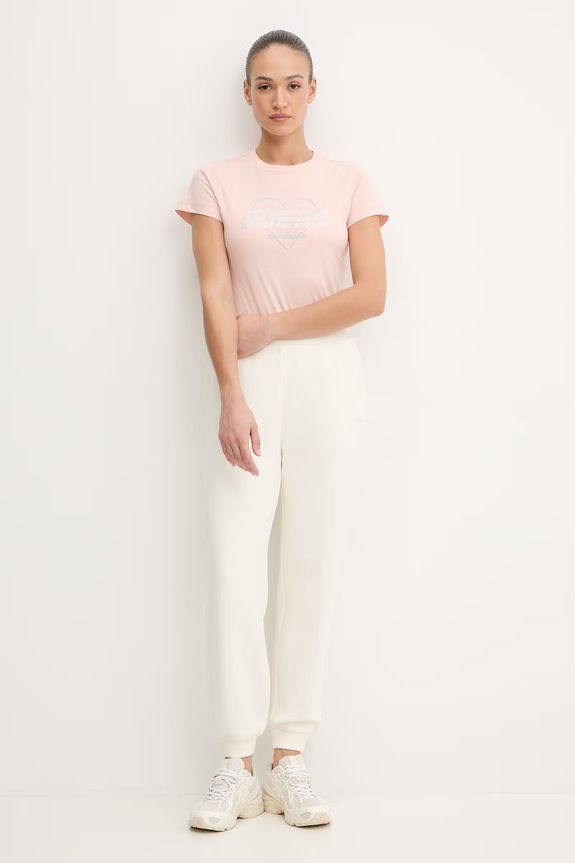 Βαμβακερό μπλουζάκι Guess NARCISO V5GI10.K9RM1 ροζ SS26