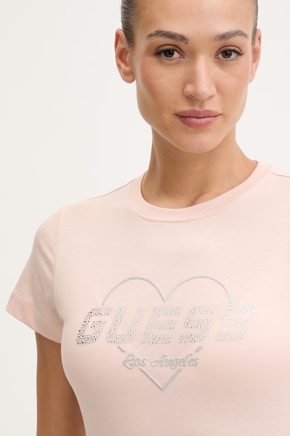 Βαμβακερό μπλουζάκι Guess NARCISO ροζ V5GI10.K9RM1