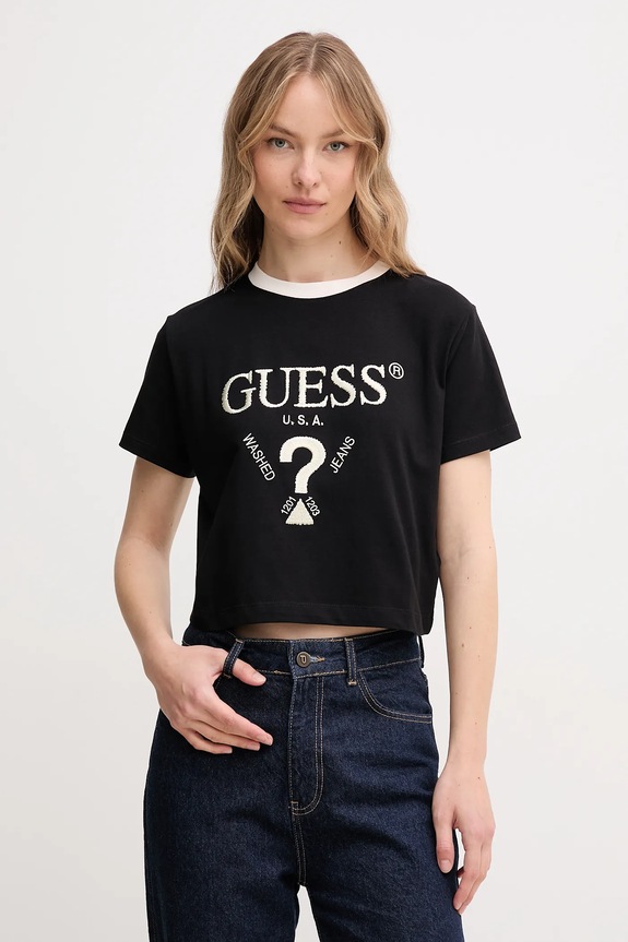 Guess t-shirt bawełniany FILANTA aplikacja czarny V5GI18.I3Z14