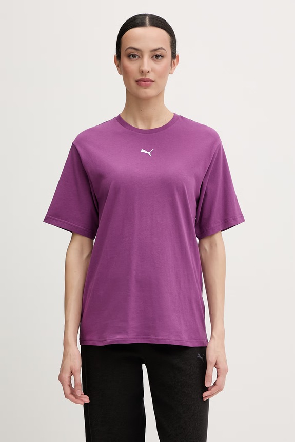 Puma t-shirt damski bawełniany Essential Relaxed fioletowy 684971