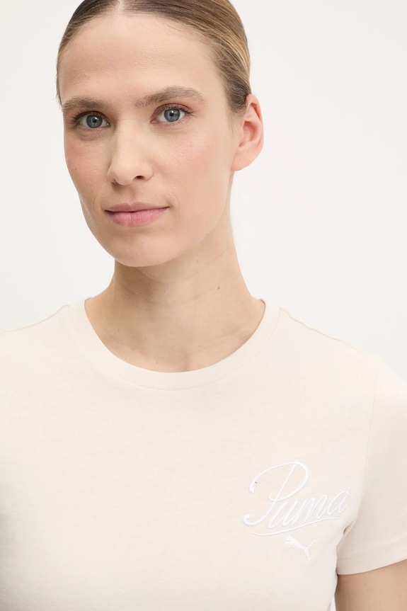 Βαμβακερό μπλουζάκι Puma μπεζ 684982