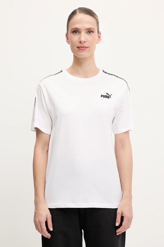 Βαμβακερό μπλουζάκι Puma απλικέ λευκό 685009