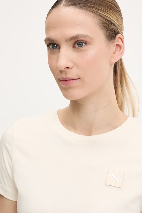 Βαμβακερό μπλουζάκι Puma μπεζ 685016.