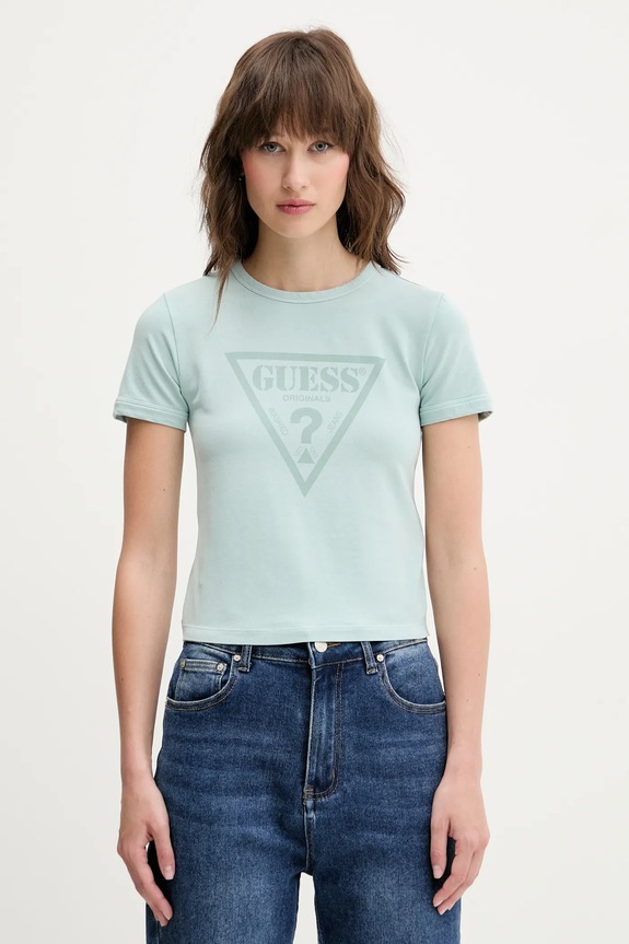 Tričko Guess Originals slim tyrkysová W5GI32.J1314