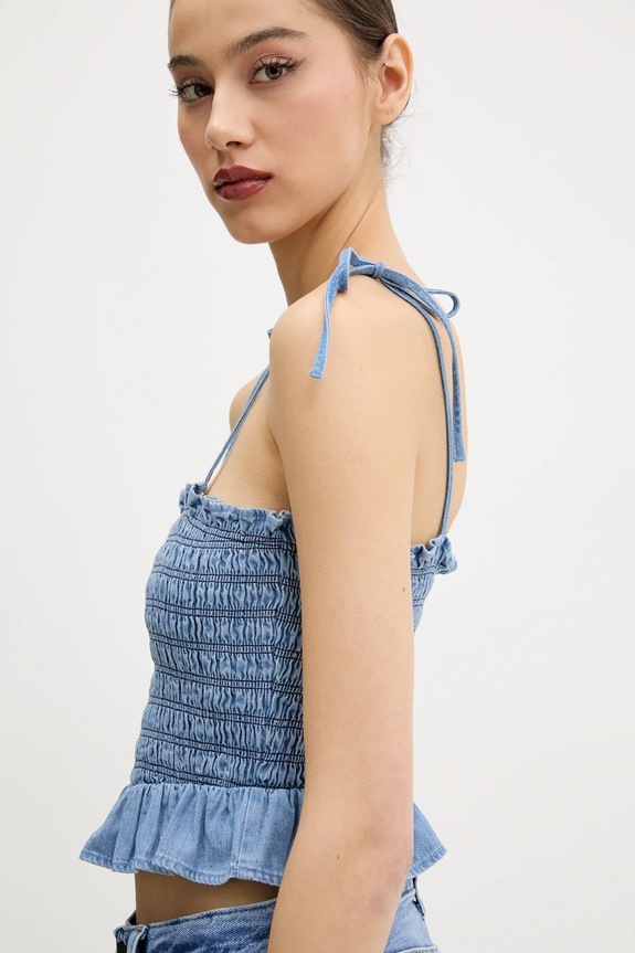 Pamučni top Tommy Jeans plava DW0DW20284