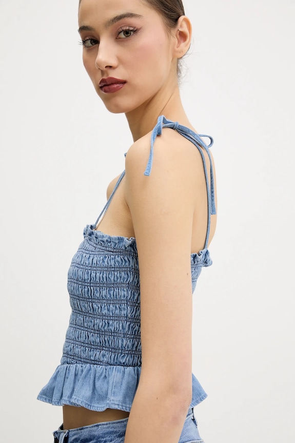 Pamučni top Tommy Jeans plava DW0DW20284