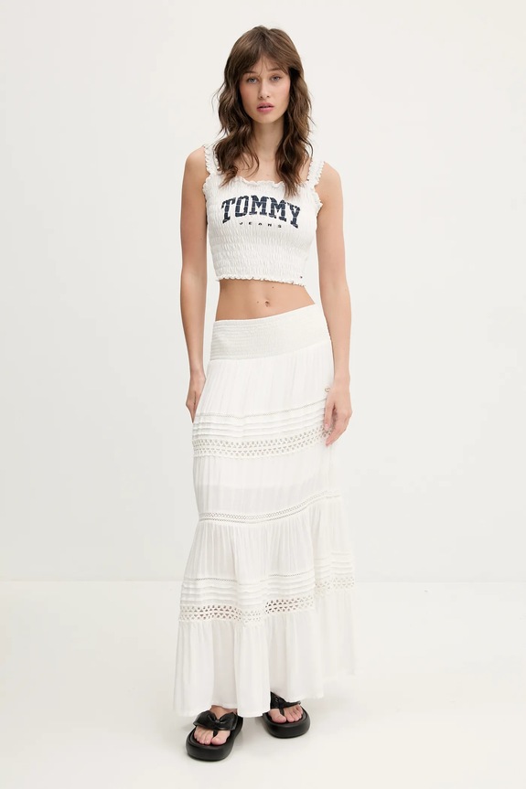 Tommy Jeans top din bumbac DW0DW20240 alb SS25