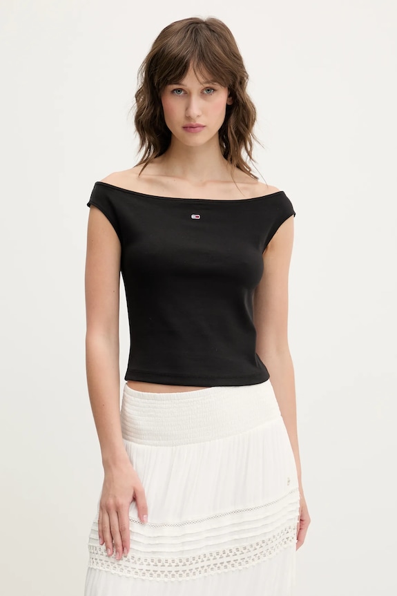 Tommy Jeans top elasztánnal fekete DW0DW20234