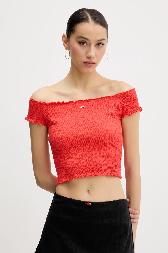 Blúzka Tommy Jeans slim oranžová DW0DW20238