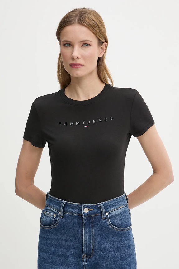 Bavlnené tričko Tommy Jeans nášivka čierna DW0DW20315