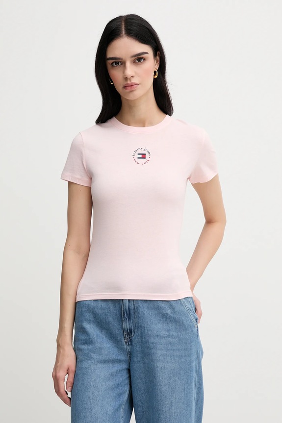 Tričko Tommy Jeans slim růžová DW0DW20316