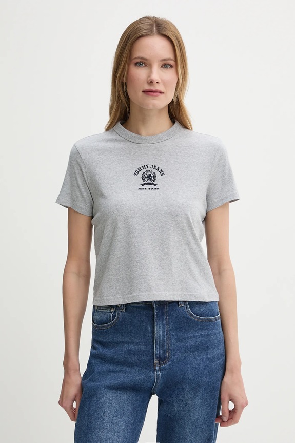 Bavlnené tričko Tommy Jeans nášivka sivá DW0DW20317