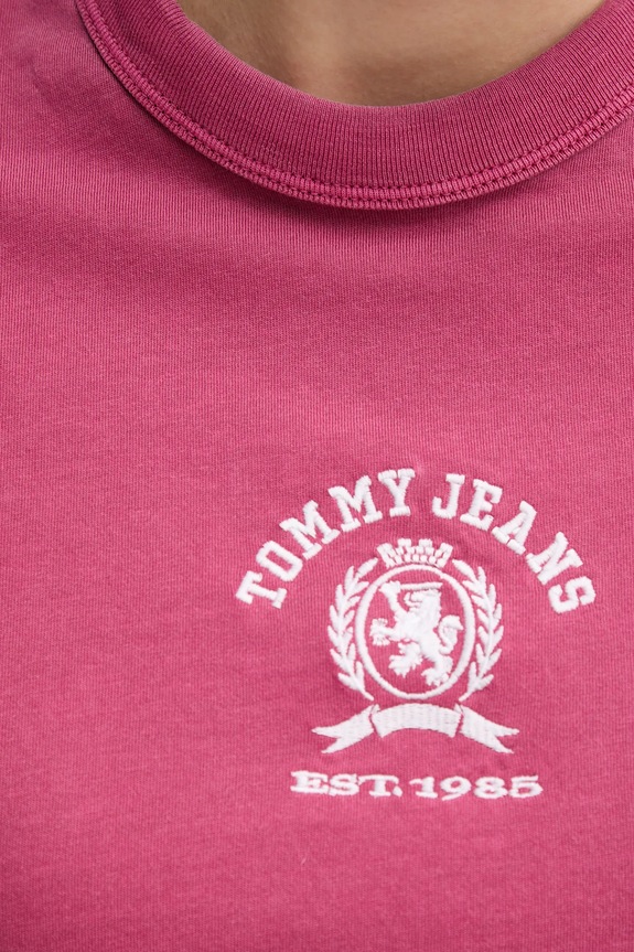 Βαμβακερό μπλουζάκι Tommy Jeans ροζ DW0DW20317