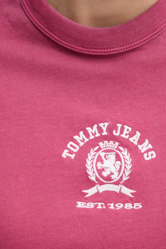 Βαμβακερό μπλουζάκι Tommy Jeans ροζ DW0DW20317