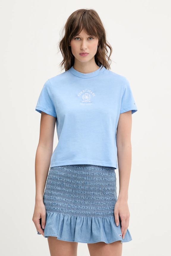 Bavlnené tričko Tommy Jeans nášivka modrá DW0DW20317