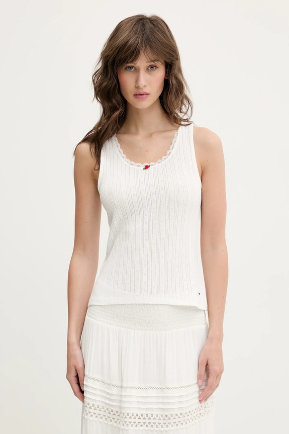 Tommy Jeans top din bumbac uni alb DW0DW20619
