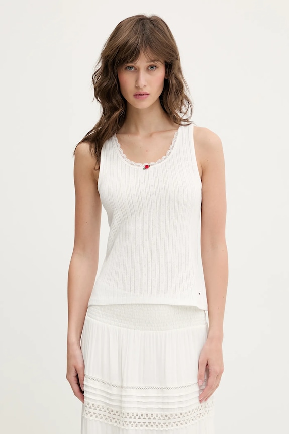 Tommy Jeans top din bumbac uni alb DW0DW20619