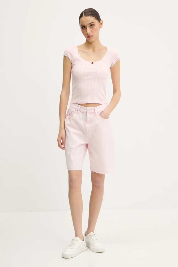 Памучна тениска Tommy Jeans DW0DW20621 розов SS25