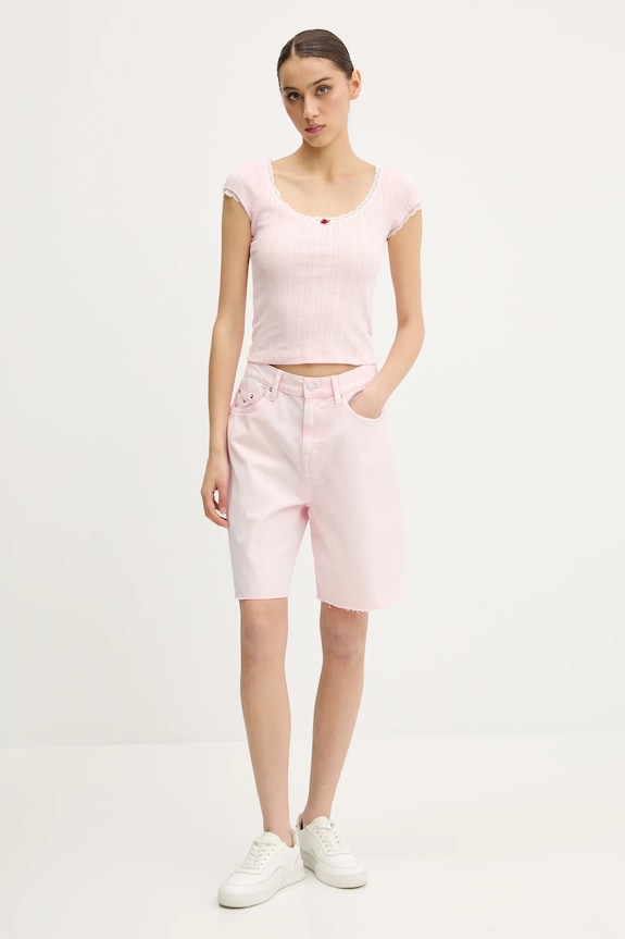 Памучна тениска Tommy Jeans DW0DW20621 розов SS25