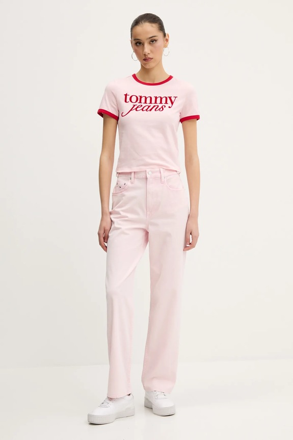 Tommy Jeans pamut póló DW0DW20631 rózsaszín SS25