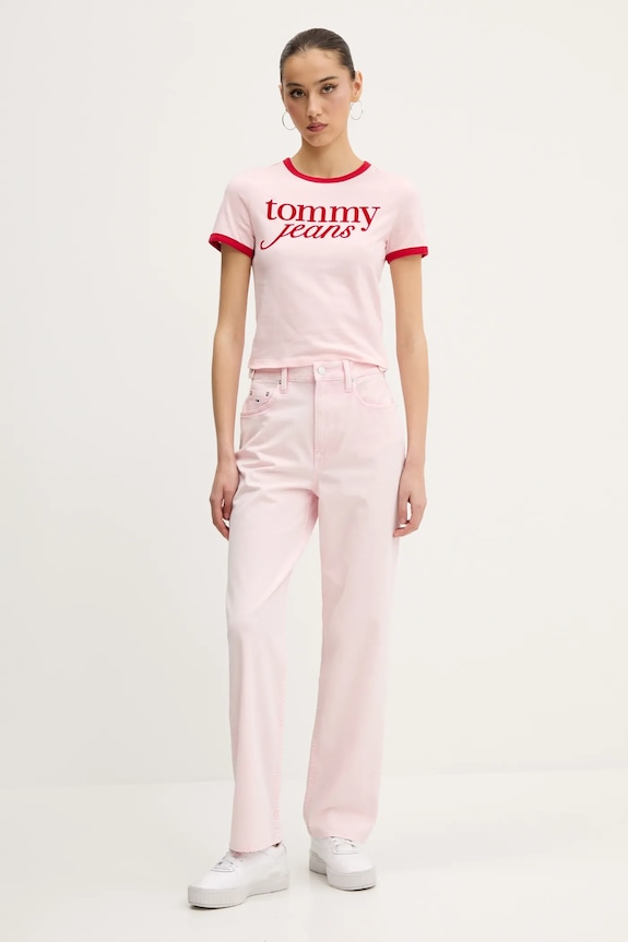 Tommy Jeans pamut póló DW0DW20631 rózsaszín SS25