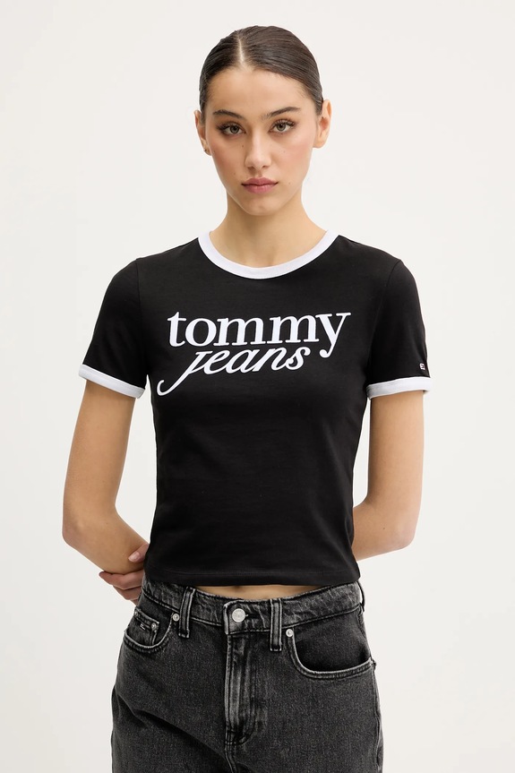 Tommy Jeans pamut póló pamut fekete DW0DW20631